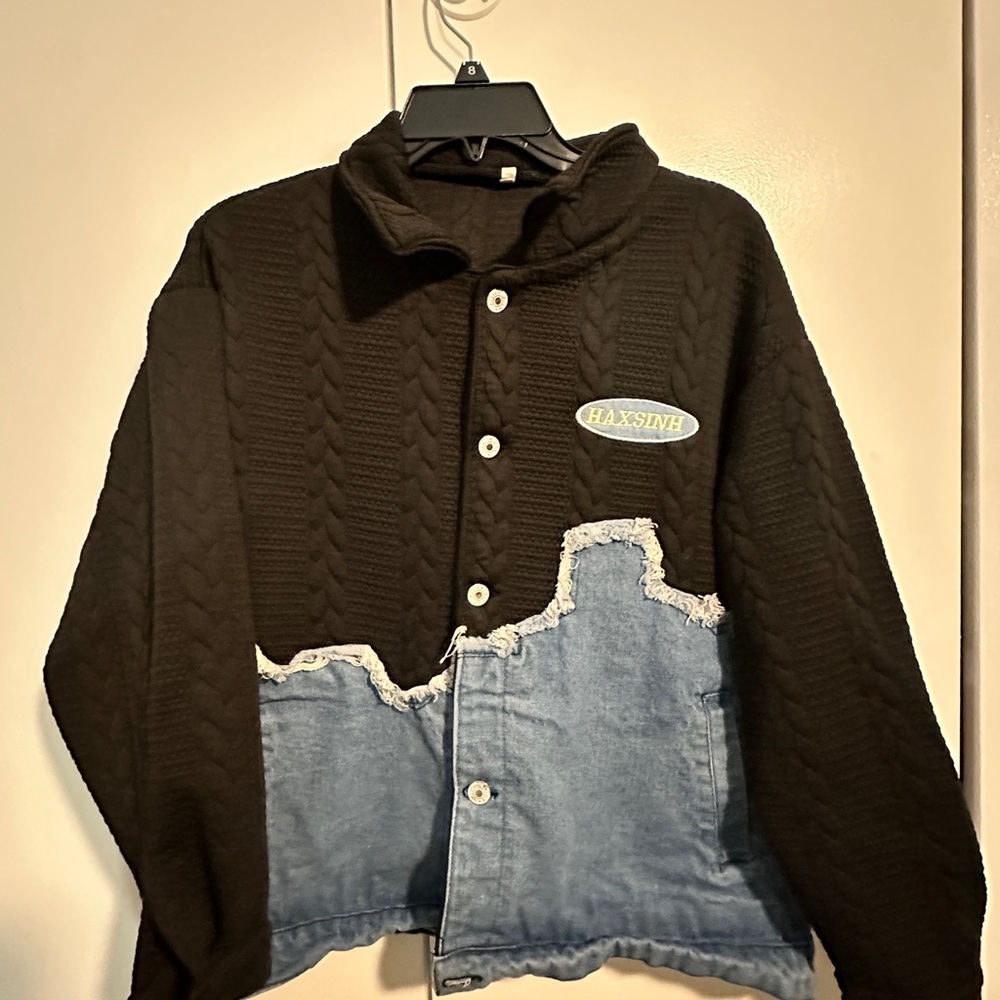 Black and Denim Jacket with Button Front